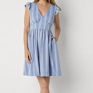 Peyton & Parker 100% Cotton Smocked Lace Trim Blue Dress NWT Size XS